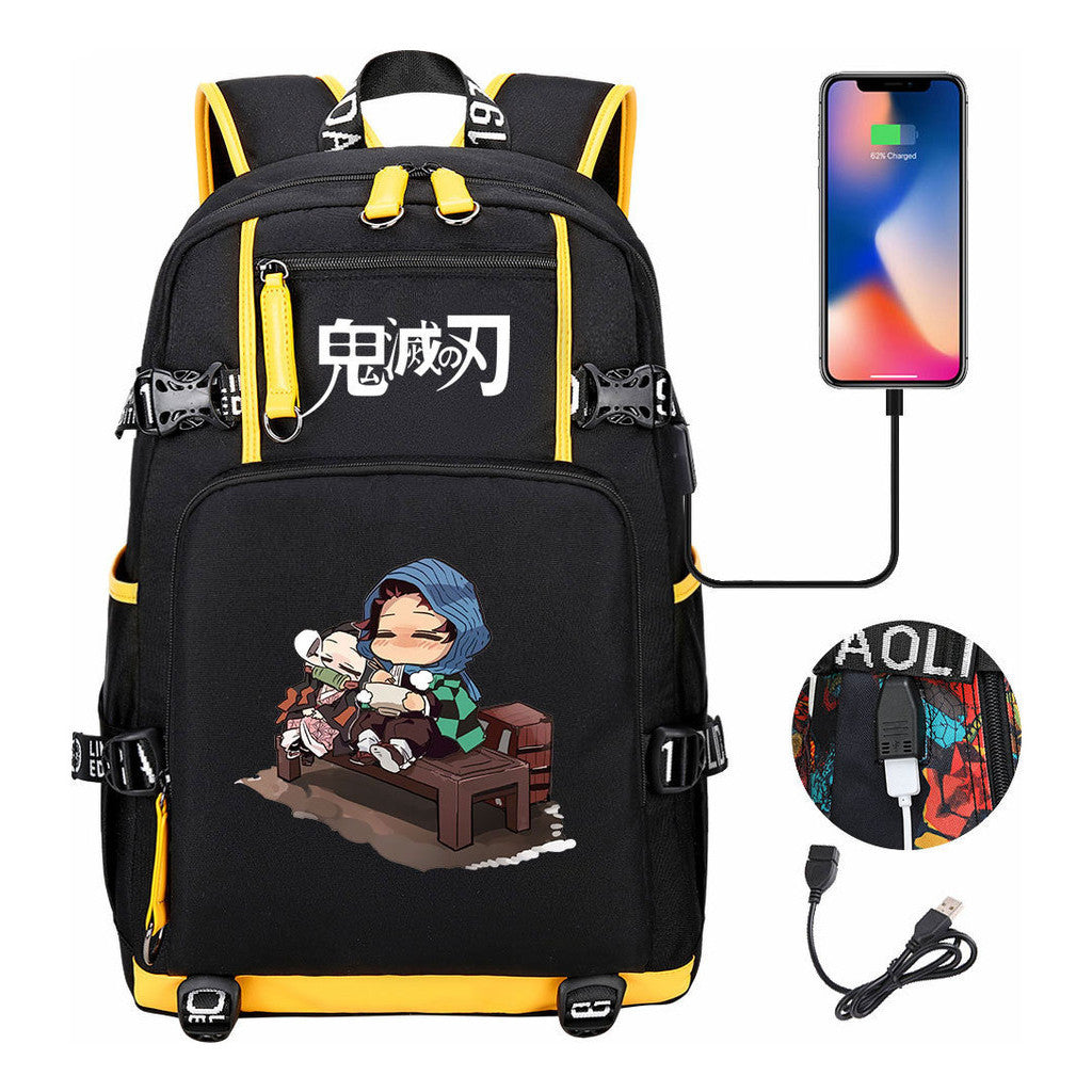 Cartoon Printed Usb Large Capacity Youth Student Backpack For Men And Women's Leisure Travel Backpack