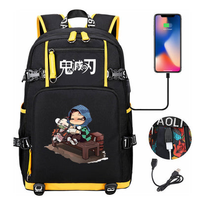Cartoon Printed Usb Large Capacity Youth Student Backpack For Men And Women's Leisure Travel Backpack