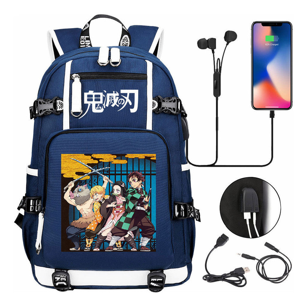 Cartoon Printed Usb Large Capacity Student Backpack For Leisure Travel Backpack