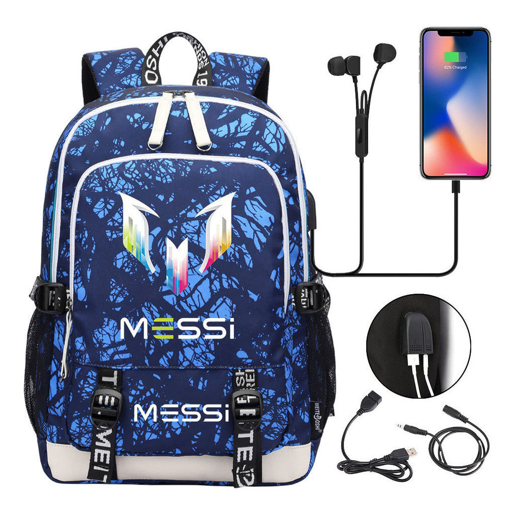 Sports Football Stars, Teenagers, Primary And Secondary School Students, Backpack Usb, Men's And Women's Leisure Backpack