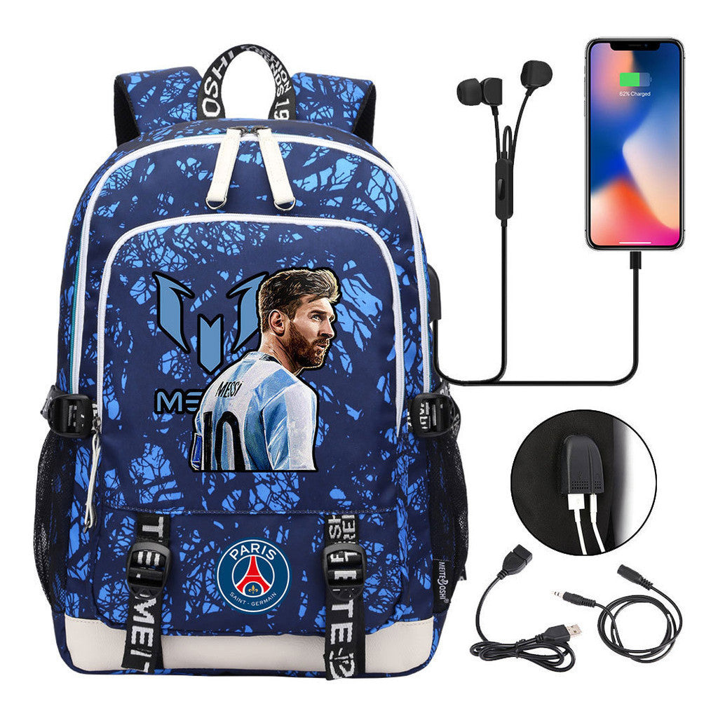 Sports Football Star Usb Youth Student Backpack For Men And Women's Leisure Sports Backpack
