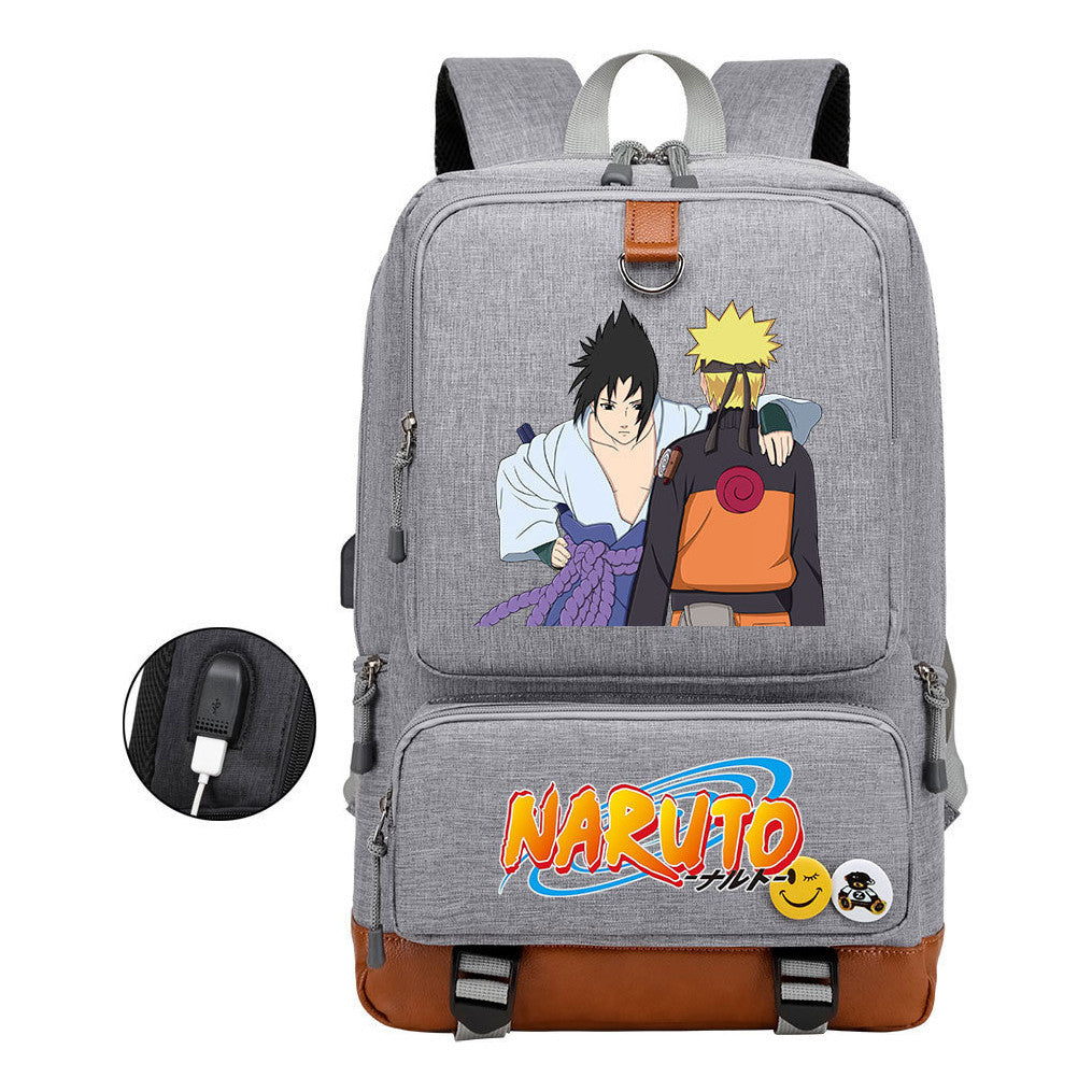 Naruto Print Usb Youth Student Backpack For Men And Women Leisure Travel Backpack