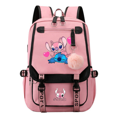 Interstellar Baby Stitch Usb Backpack For Boys And Girls Casual Woven Strap Flip Backpack