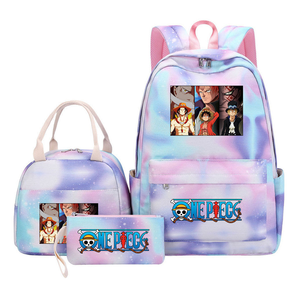 Cartoon Pirate King  Student Girl Backpack Lunch Bag Three Piece Set Backpack