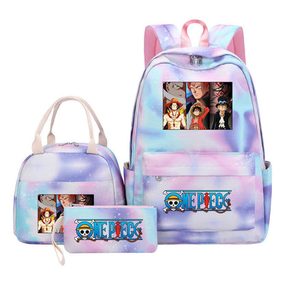 Cartoon Pirate King  Student Girl Backpack Lunch Bag Three Piece Set Backpack
