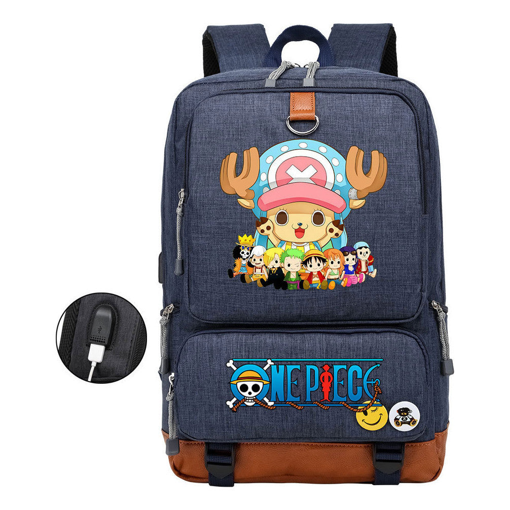 Cartoon One Piece Print Usb Youth Student Backpack For Leisure Travel Backpack