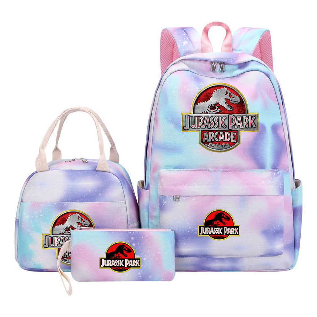 Jurassic Park Dinosaur Student Girls School Bag Lunch Bag Three Piece Set Backpack Set