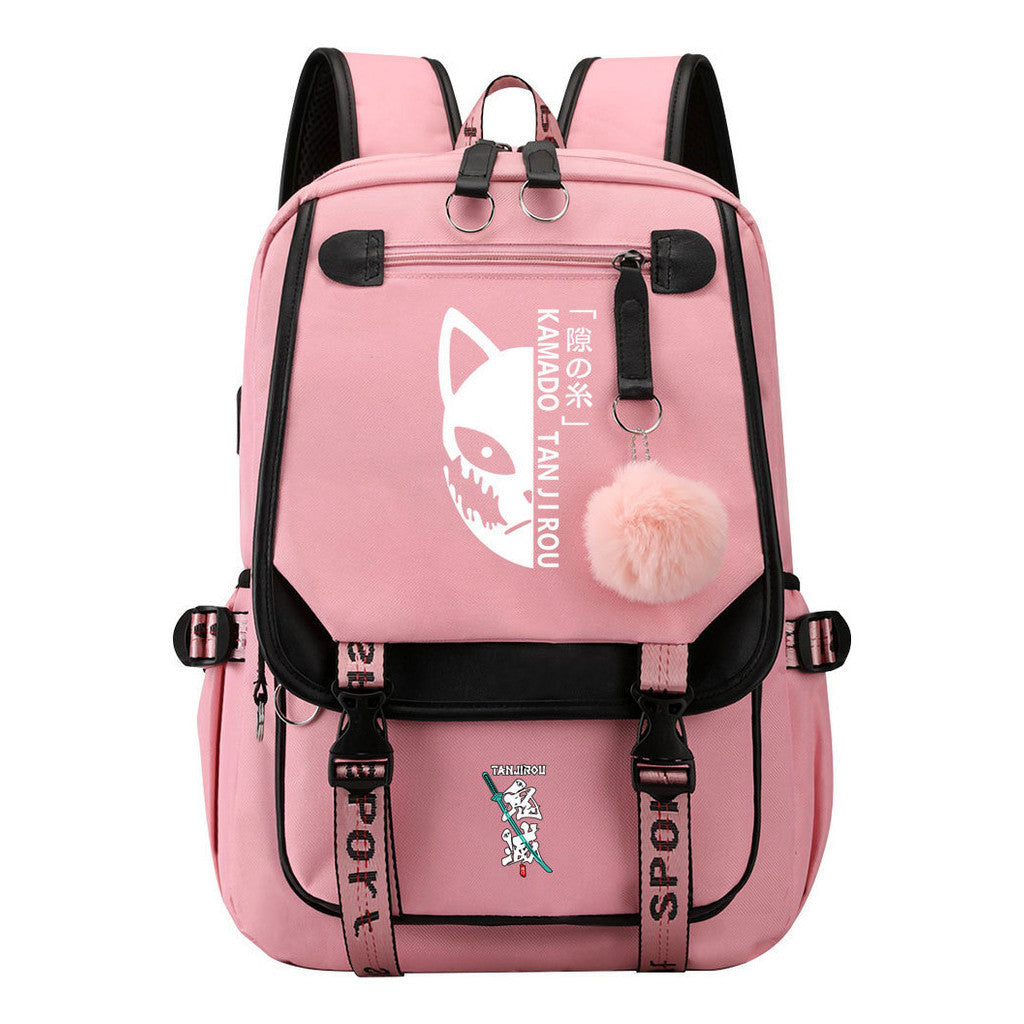 Cartoon Fashion Usb Youth Middle School Backpack For Boys And Girls Casual Woven Strap Flip Back Backpack