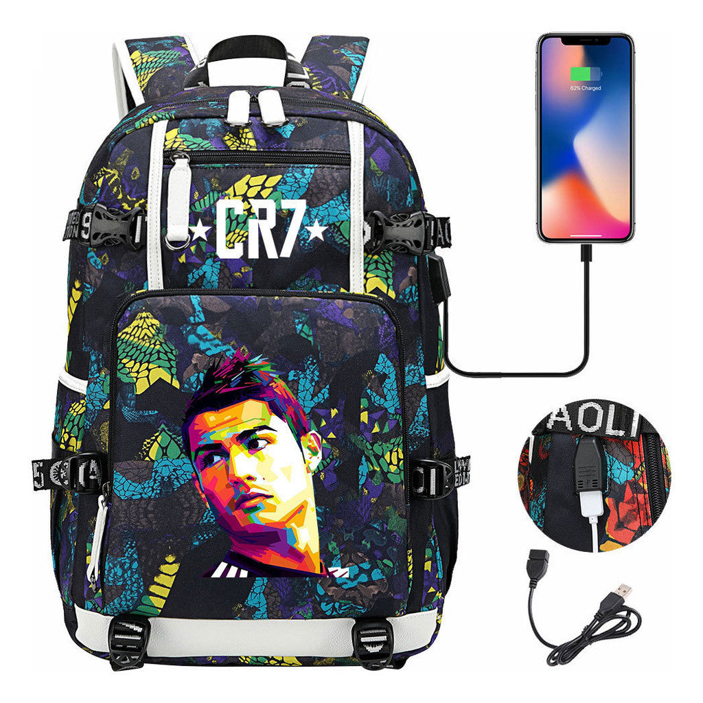 Football Star Cristiano Ronaldo Printed Youth Backpack, Backpack, Leisure Travel Backpack