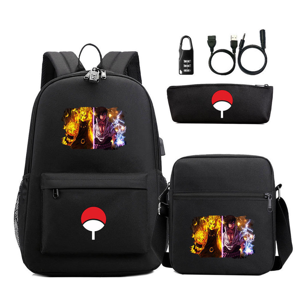 Naruto Usb Password Lock Youth Student Backpack Three Piece Set Backpack Set