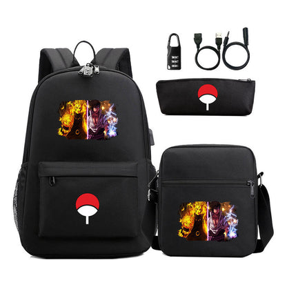 Naruto Usb Password Lock Youth Student Backpack Three Piece Set Backpack Set