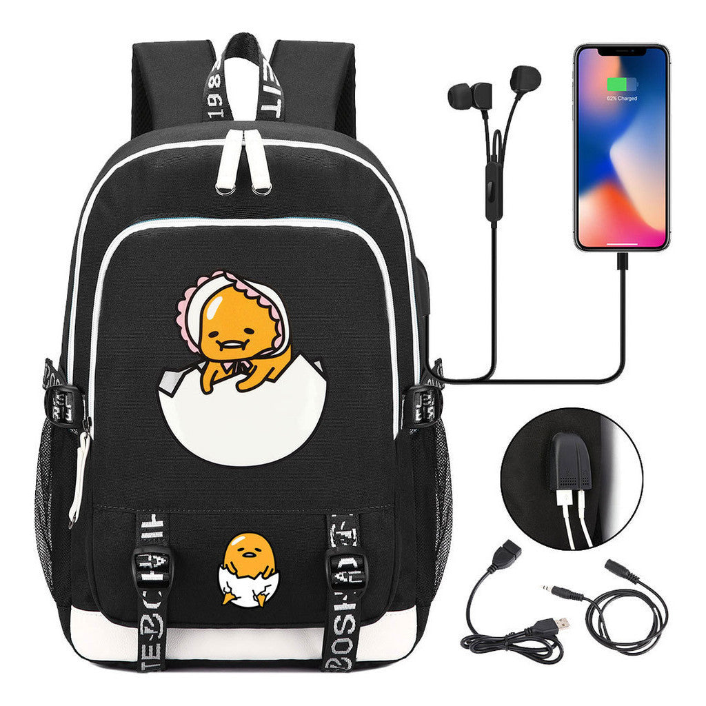 Comic Lazy Egg Youth Student Backpack Usb Men's And Women's Leisure Backpack