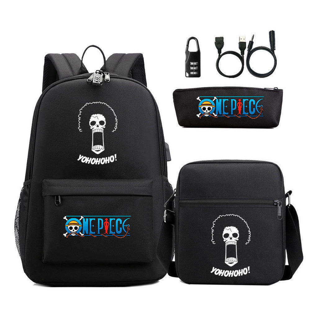 Cartoon Pirate King Usb Password Lock Youth Student School Bag Three Piece Set For Boys And Girls Backpack Set