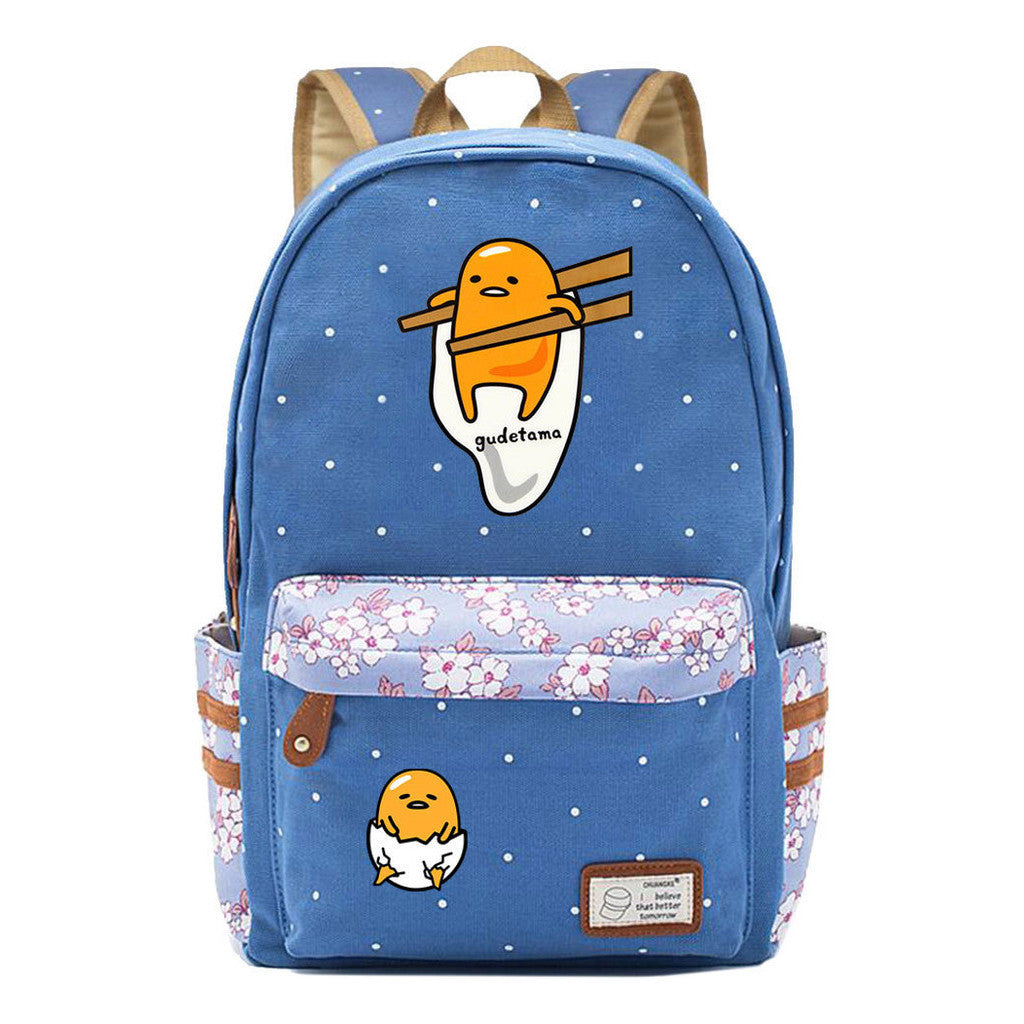Cartoon Lazy Egg Printed Youth Student School Bag Fragmented Flower Boys And Girls Backpack