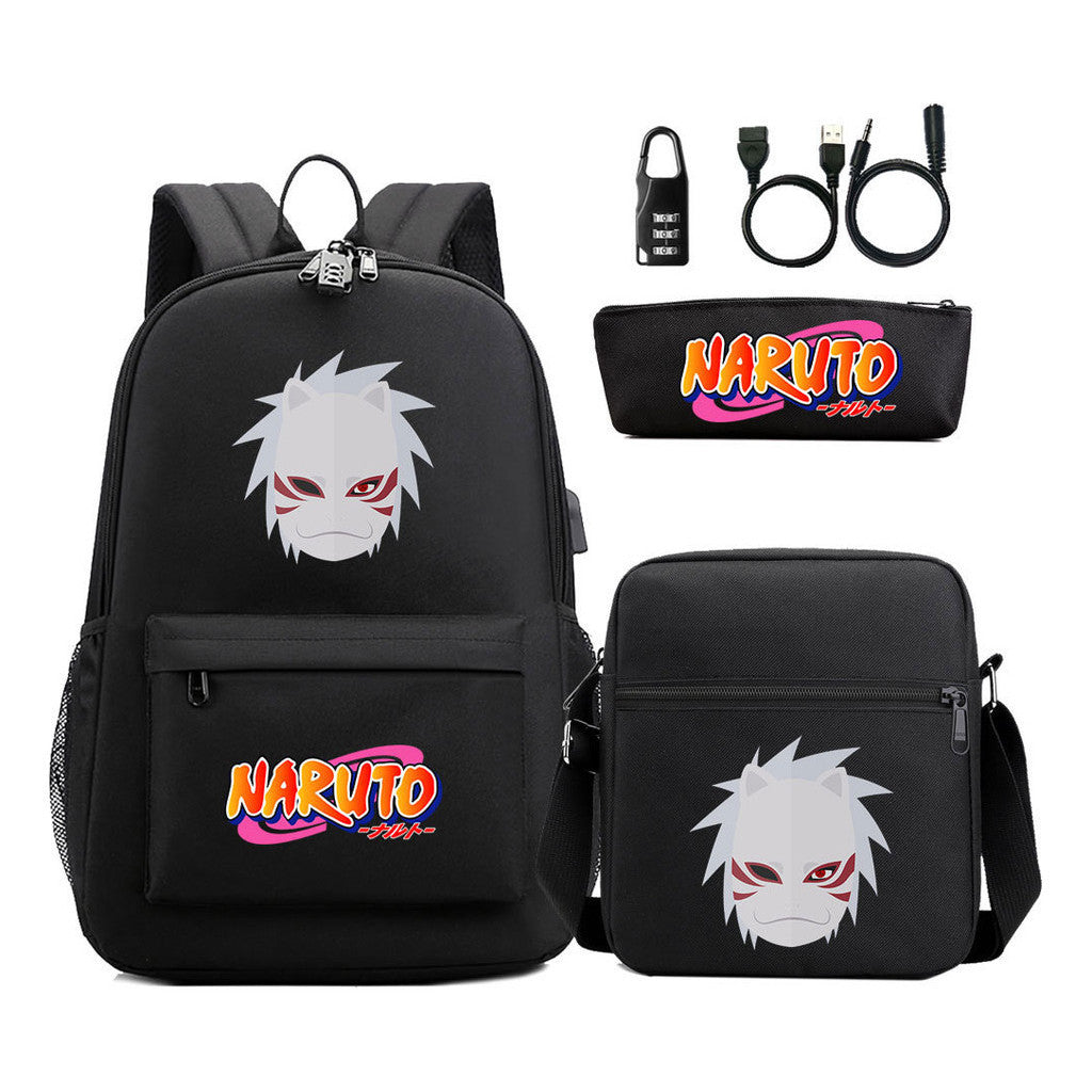 Naruto Usb Password Lock Youth Student Backpack Three Piece Set For Men And Women Backpacks