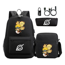 Fashionable Naruto Usb Password Lock Youth Student School Bag Three Piece Backpack Set