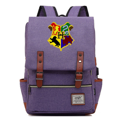 School Of Witchcraft And Wizardry Youth Backpack Usb Leisure Belt Buckle Backpack