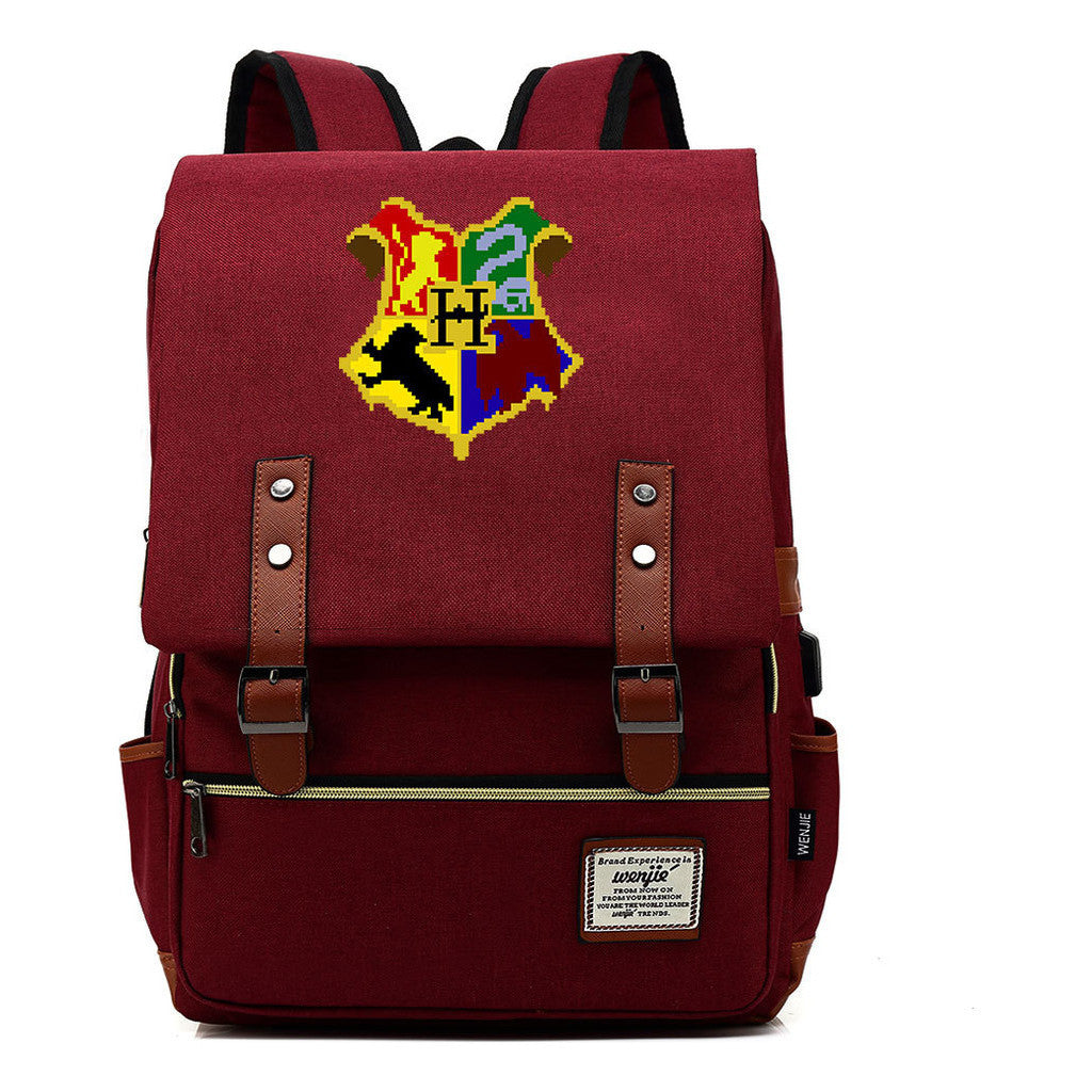School Of Witchcraft And Wizardry Youth Backpack Usb Leisure Belt Buckle Backpack