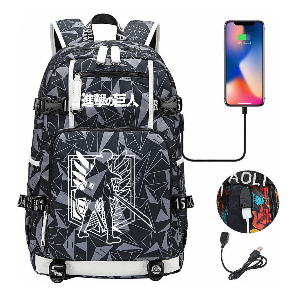 The Giant Of Manga Attack Usb Youth Student Backpack For Men And Women's Leisure Travel Backpack
