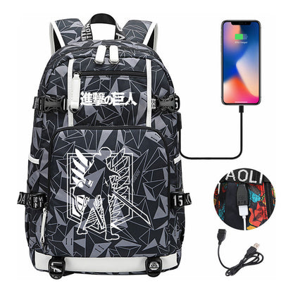 The Giant Of Manga Attack Usb Youth Student Backpack For Men And Women's Leisure Travel Backpack