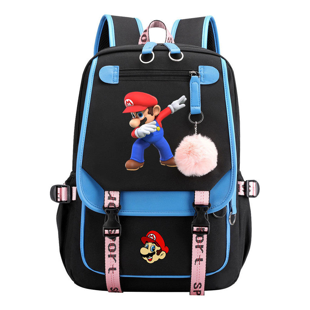 Super Mario Printed Usb Backpack For Men And Women, Casual Woven Strap Flip Back Backpack