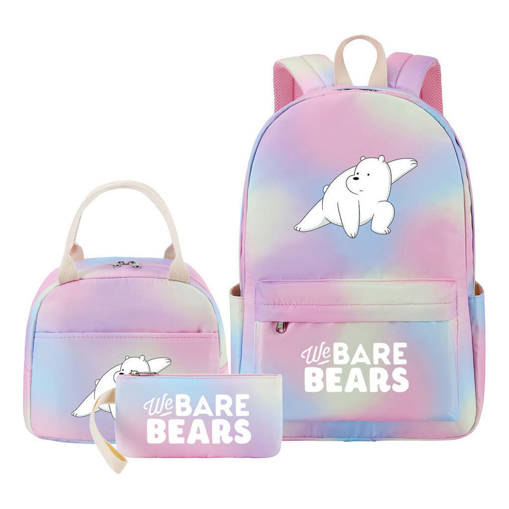 Cartoon Cute Three Bears Youth Student Girls School Bag Lunch Bag Three Piece Set Backpack Set