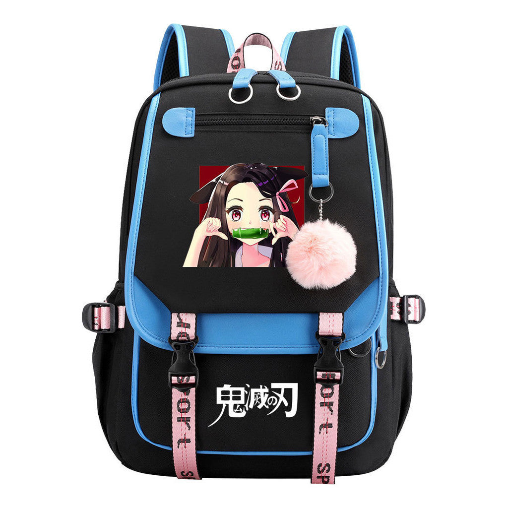 Cartoon Fashion Usb Youth Student Backpack Boy's And Girl's Leisure Ribbon Flip Backpack