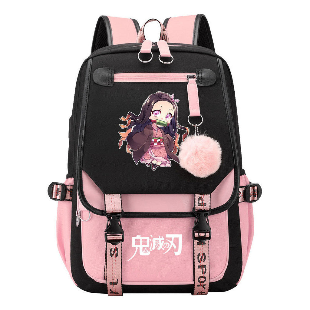 Cartoon Fashion Usb Youth Student Backpack Boy's And Girl's Leisure Ribbon Flip Backpack