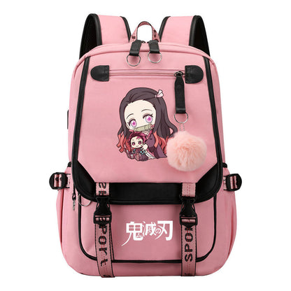 Cartoon Fashion Usb Youth Student Backpack Boy's And Girl's Leisure Ribbon Flip Backpack