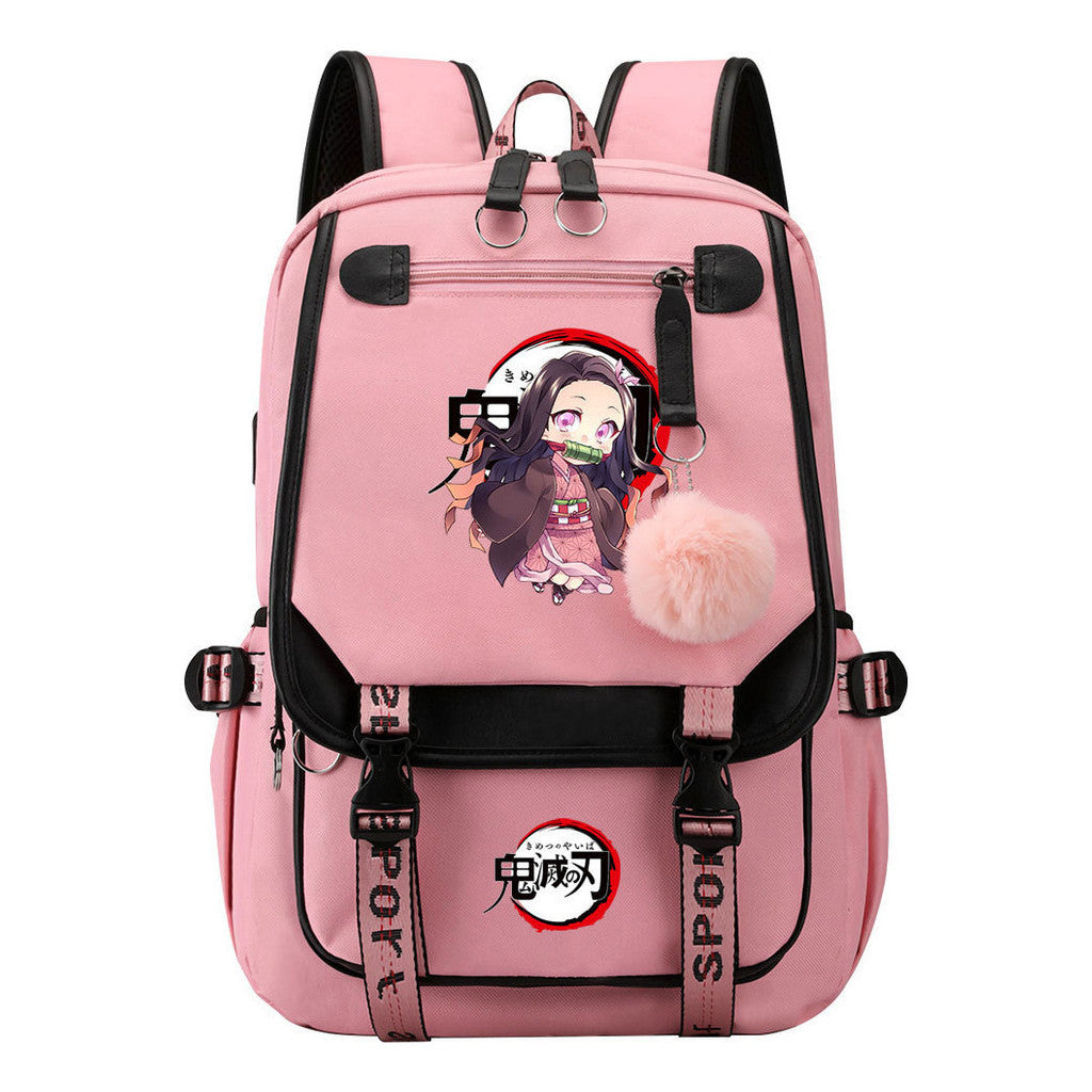 Comic Cartoon Fashion Usb Student Backpack Casual Woven Flap Backpack