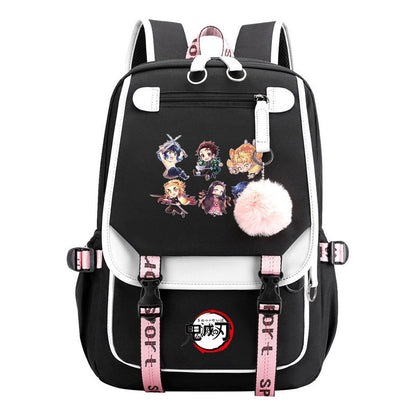Japanese Cartoon Fashion Usb Student Backpack Casual Woven Flap Backpack