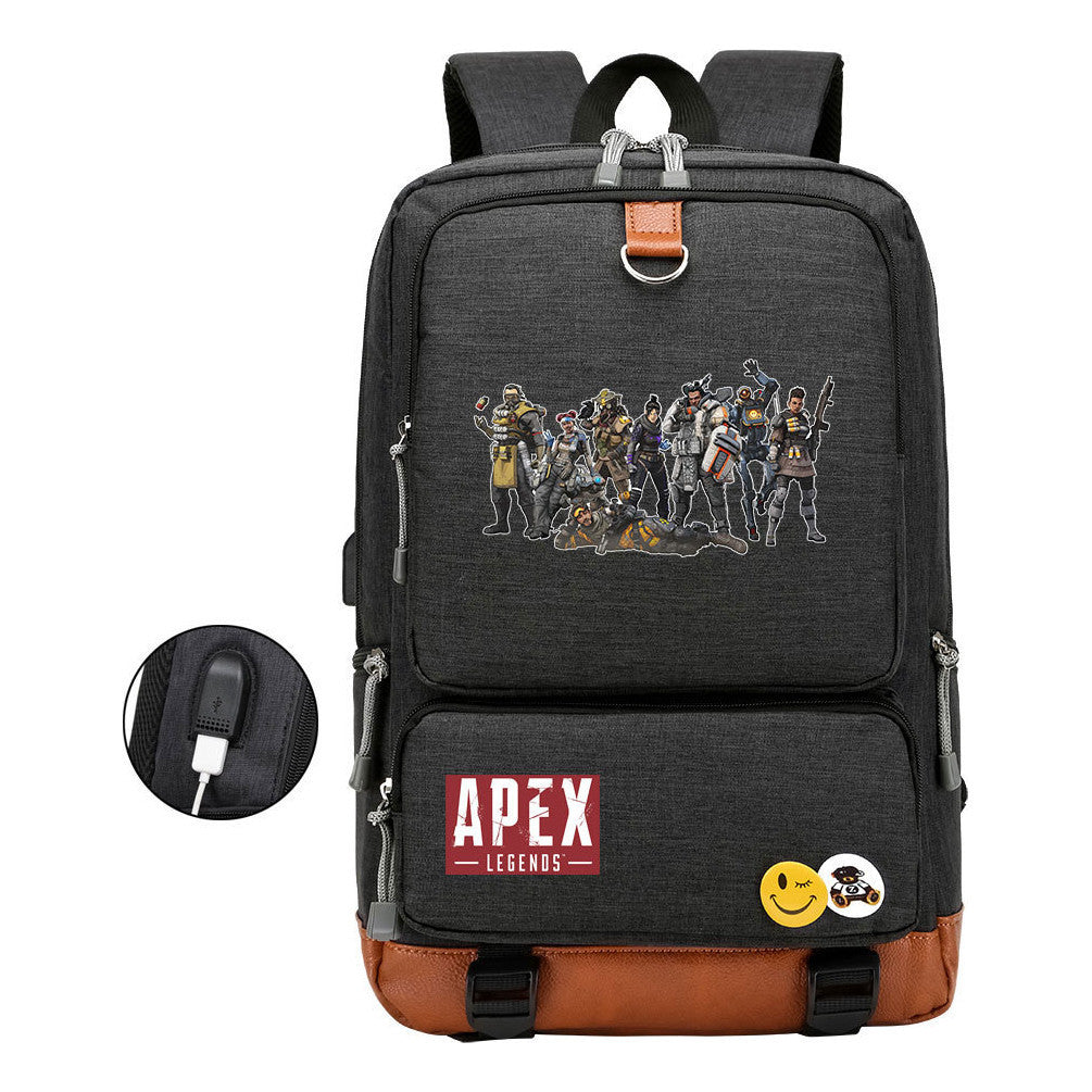 Apex Hero Print Usb Youth School Bag Leisure Travel Backpack