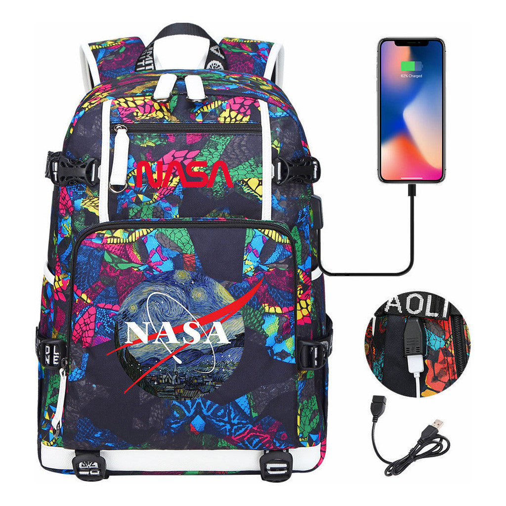 Nasa Fashion Printed Student Backpack With Large Capacity Leisure Travel Backpack