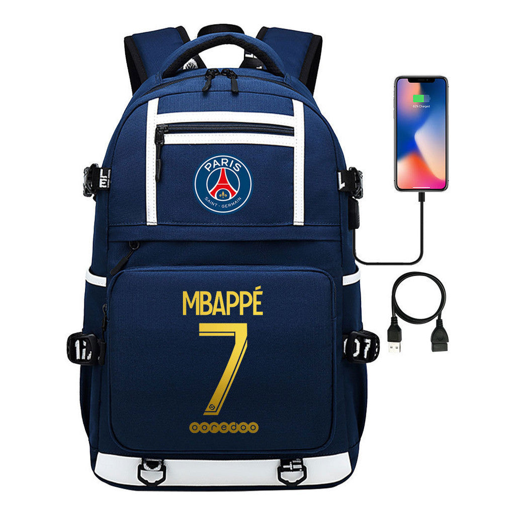 Golden Football Star Mbappe Usb Youth Student Backpack Boy's And Girl's Backpack Leisure Travel Backpack