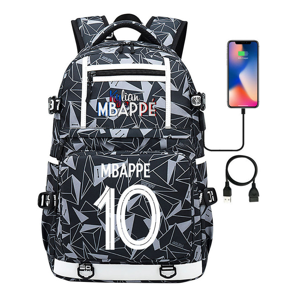 Football Star Mbappe Printed Usb Youth Student Backpack, Boy's And Girl's Backpack, Leisure Travel Backpack