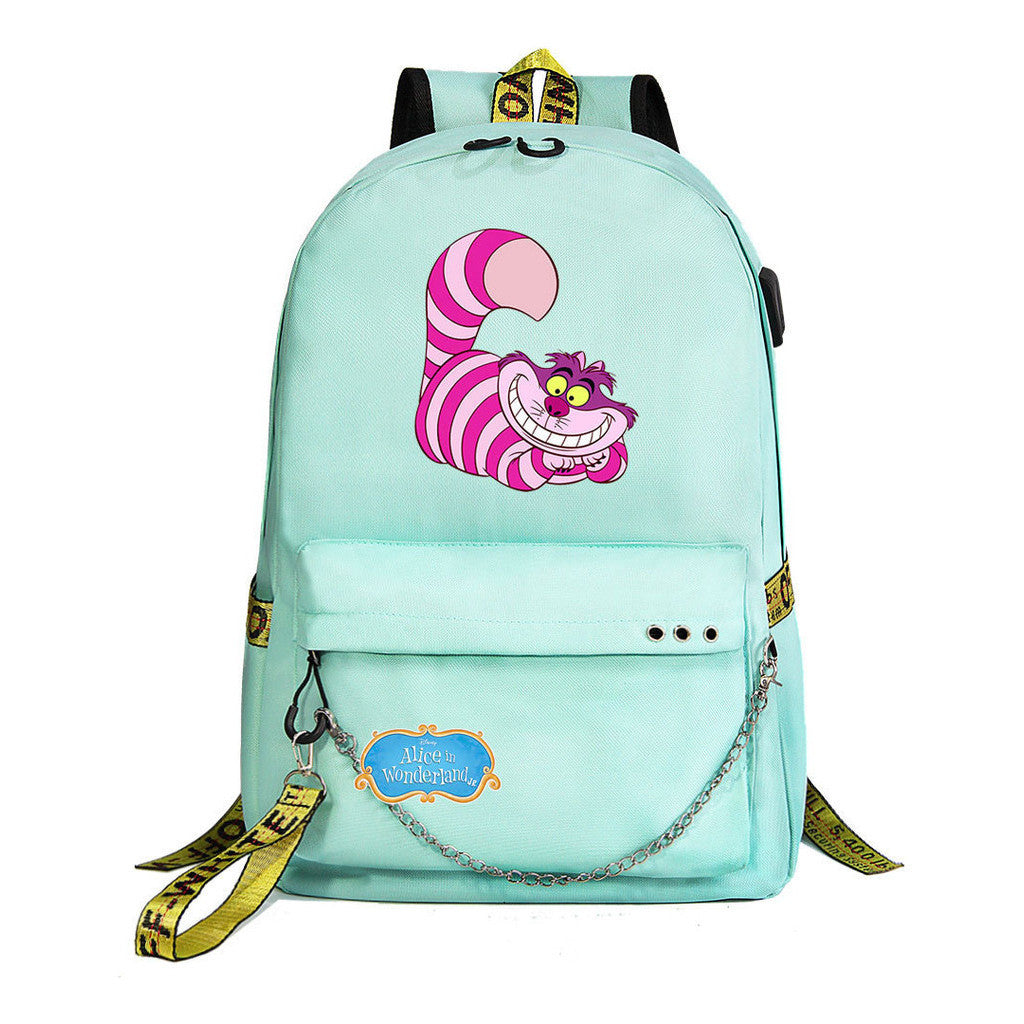 Cheshire Cat Alice's Adventure In Wonderland Youth School Bag Men's And Women's Leisure Weaving Strap Backpack