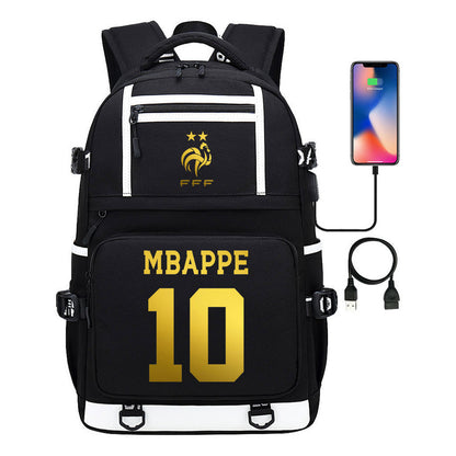 Golden Football Star Mbappe Usb Youth Student Backpack Backpack Leisure Travel Backpack
