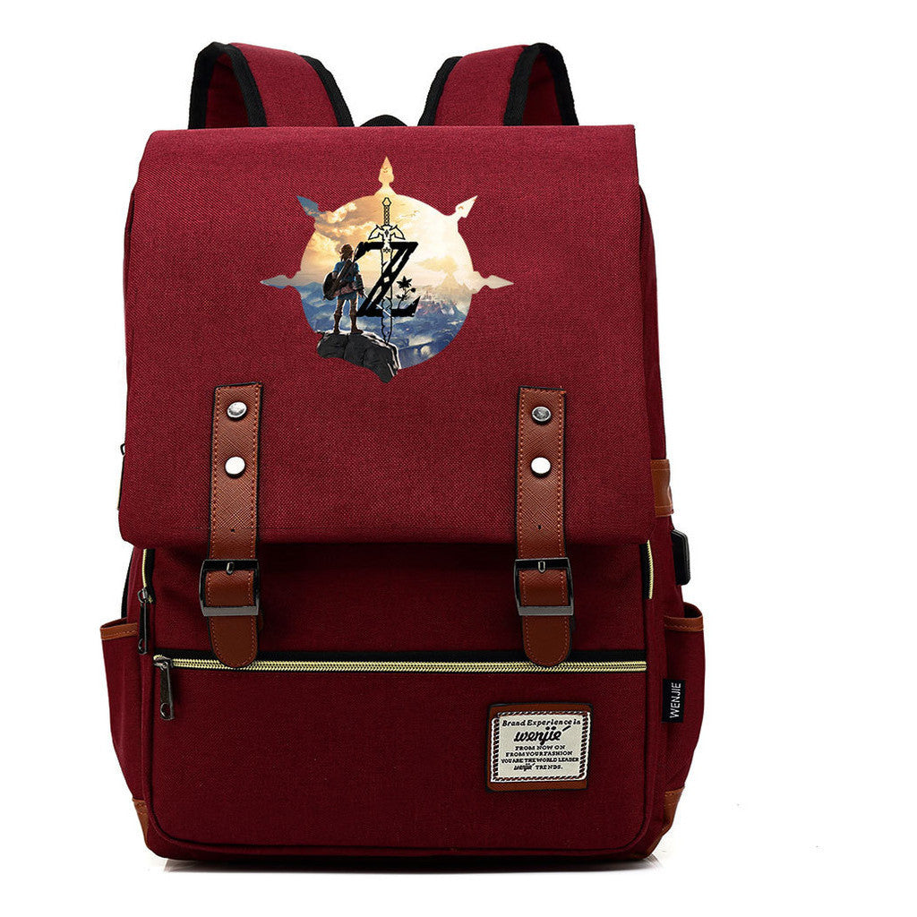 Game Tear Print Of The Kingdom Of Zelda Youth Primary And Secondary School Student Backpack Usb Men's And Women's Leisure Backpack