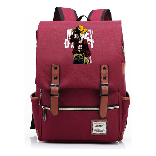 Anime Pirate King Luffy Printed Student Backpack For Men And Women With Casual Belt Buckle Classic Backpack