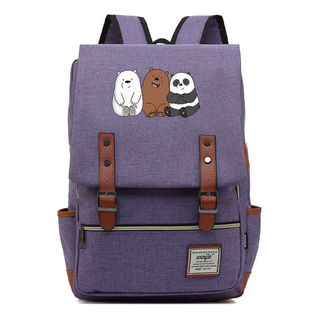 Cartoon Cute Three Bears Printed Youth School Bag For Men And Women Leisure Belt Buckle Classic Backpack