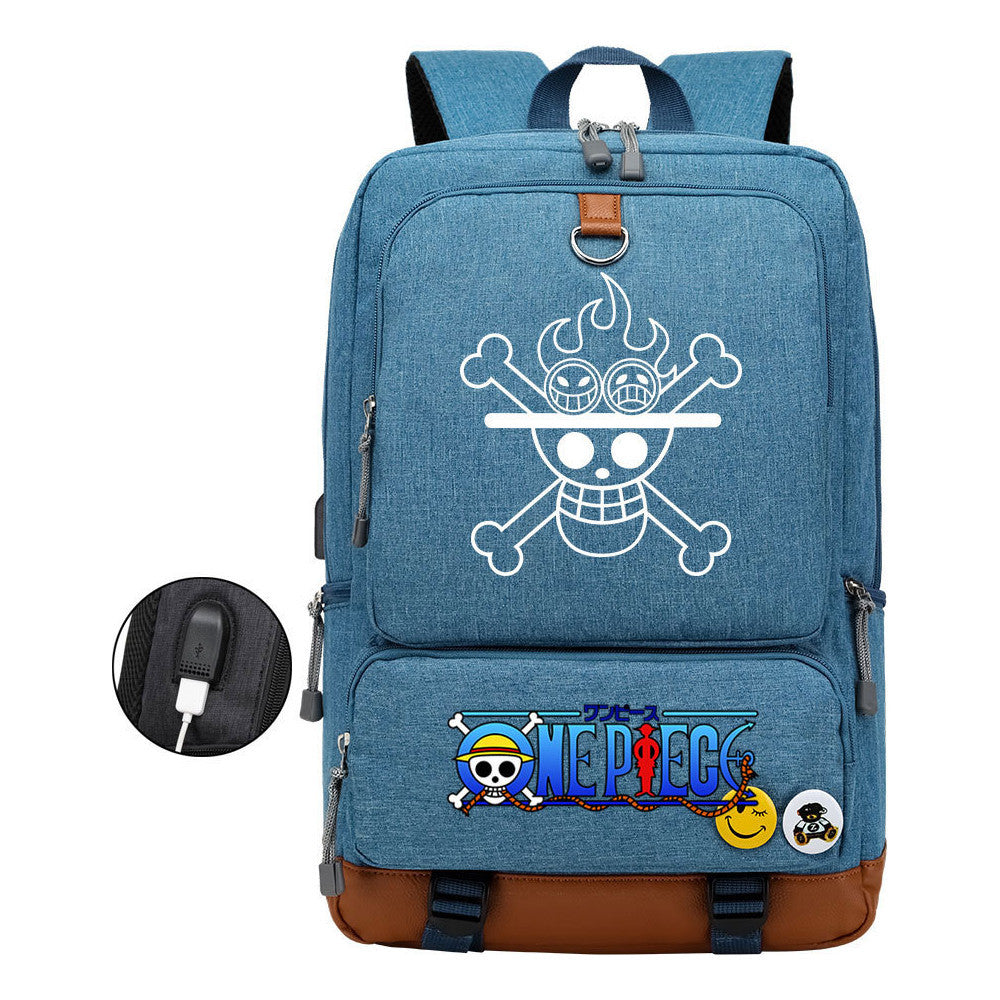 Cartoon Pirate King Printed Usb Student Backpack Leisure Travel Backpack