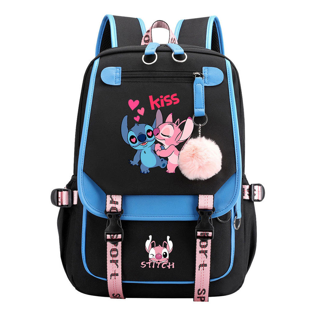 Interstellar Baby Stitch Usb Backpack For Men And Women, Casual Woven Strap Flip Back Backpack