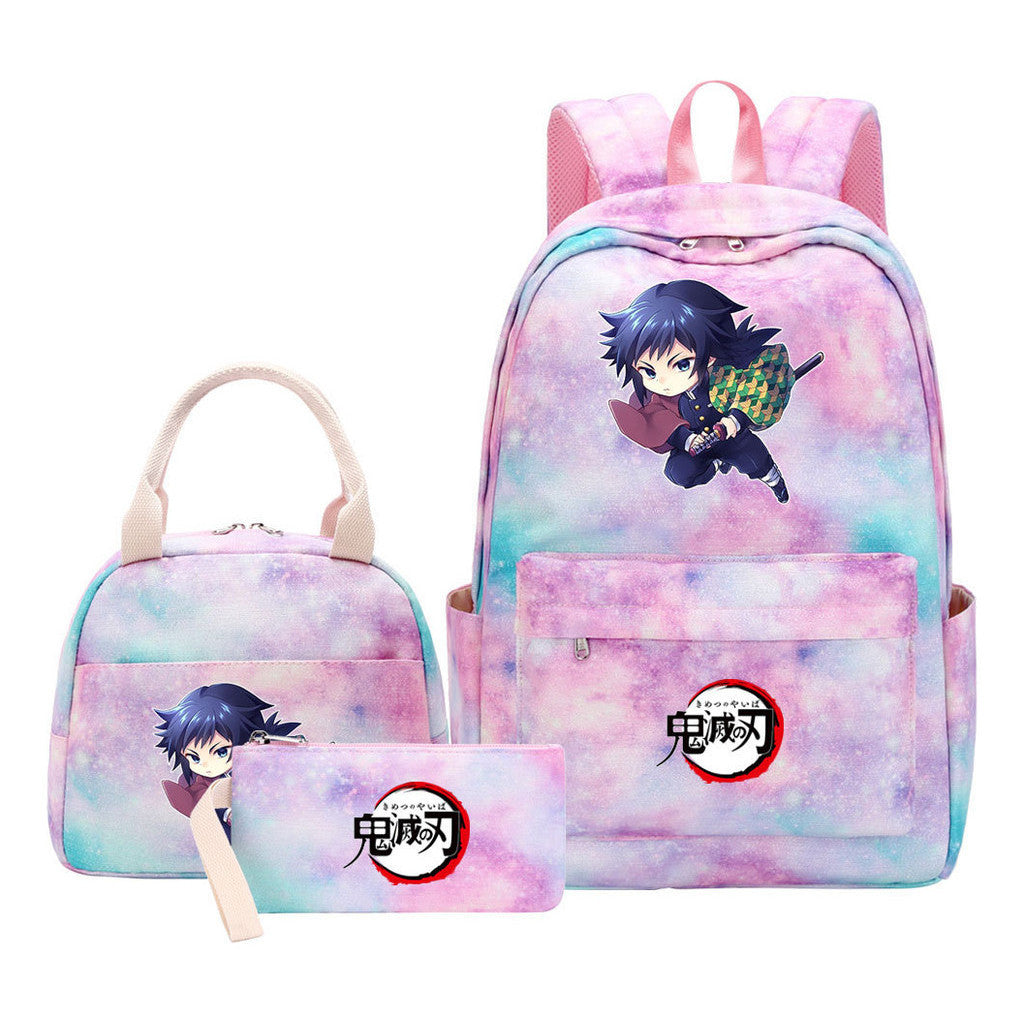 Cartoon Fashion Student Girls School Bag Lunch Bag Three Piece Set Backpack Set