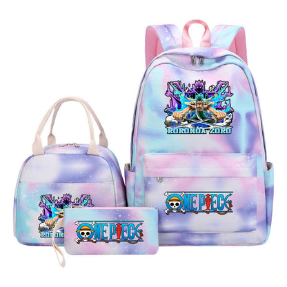 Cartoon Pirate King Youth Student Girls School Bag Lunch Bag Three Piece Set Backpack Set