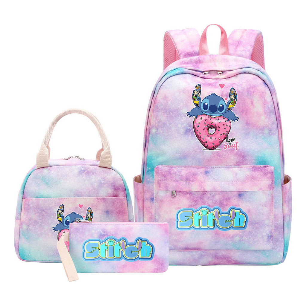 Interstellar Baby Stitch Youth Student Girls School Bag Lunch Bag Three Piece Set Backpack Set