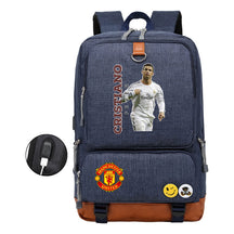 Football Star Cristiano Ronaldo Printed Usb Youth Student Backpack For Leisure Travel Backpack