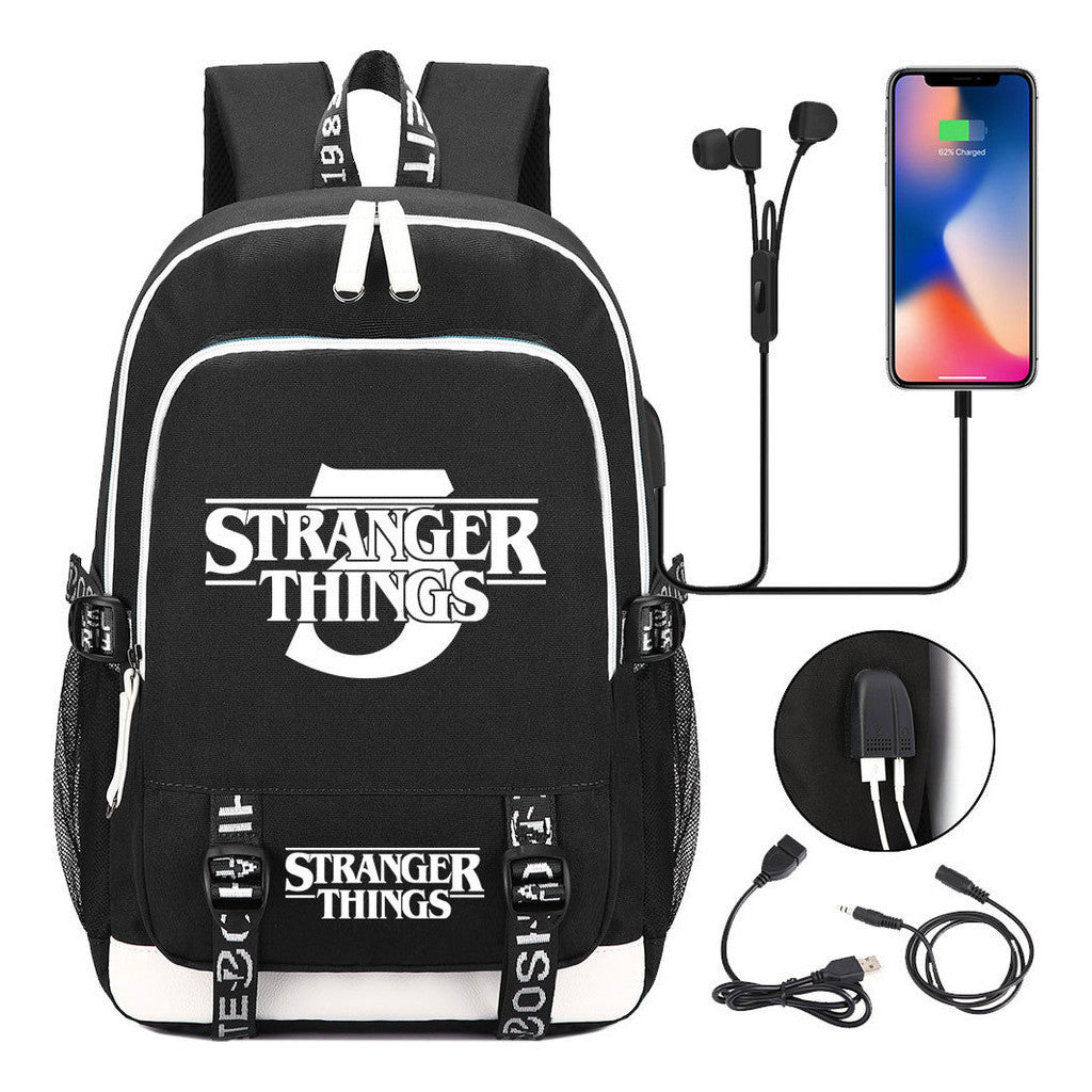 Strange Story Printed Usb Teenage Student Backpacks Men's And Women's Leisure Travel Backpack