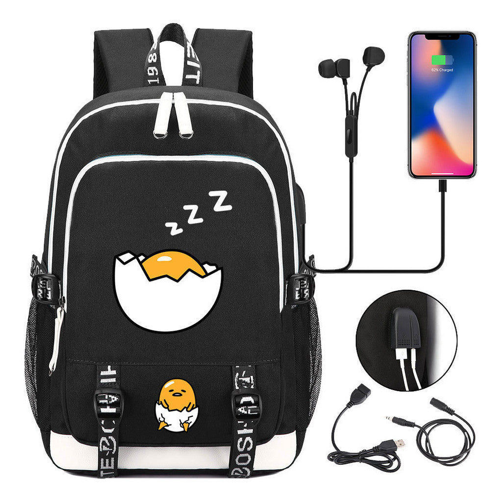 Comic Lazy Egg Youth Student Backpack Usb Men's And Women's Leisure Backpack