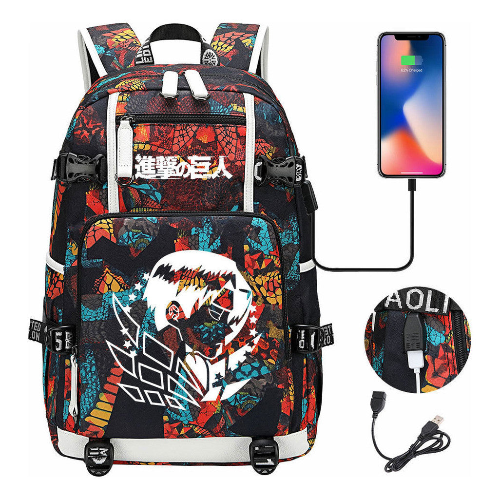 The Giant Of Manga Attack Usb Youth Student Backpack For Men And Women's Leisure Travel Backpack