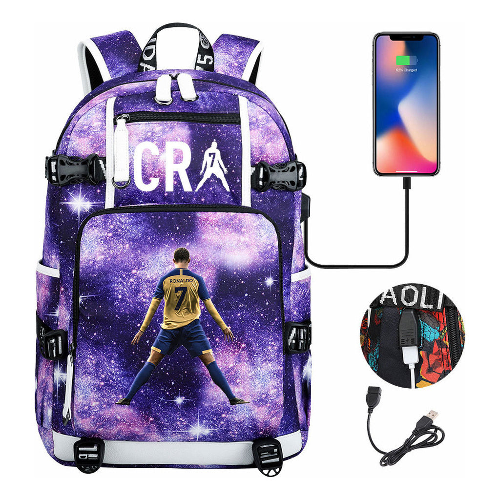 Football Star Cristiano Ronaldo Printed Youth Student Backpack Leisure Travel Backpack